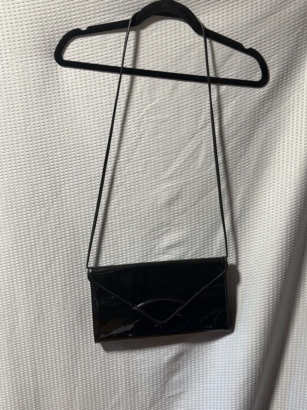 Vintage Walborg Black Patent Leather Envelope Crossbody Clutch Bag
